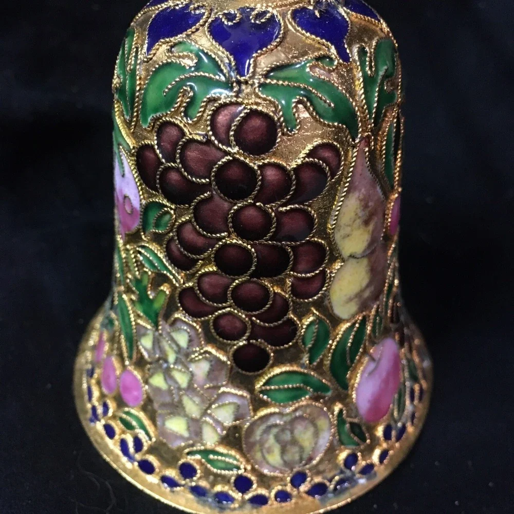 Cloisonne Bell Christmas Ornament Fruit Grapes Cherries Design 3